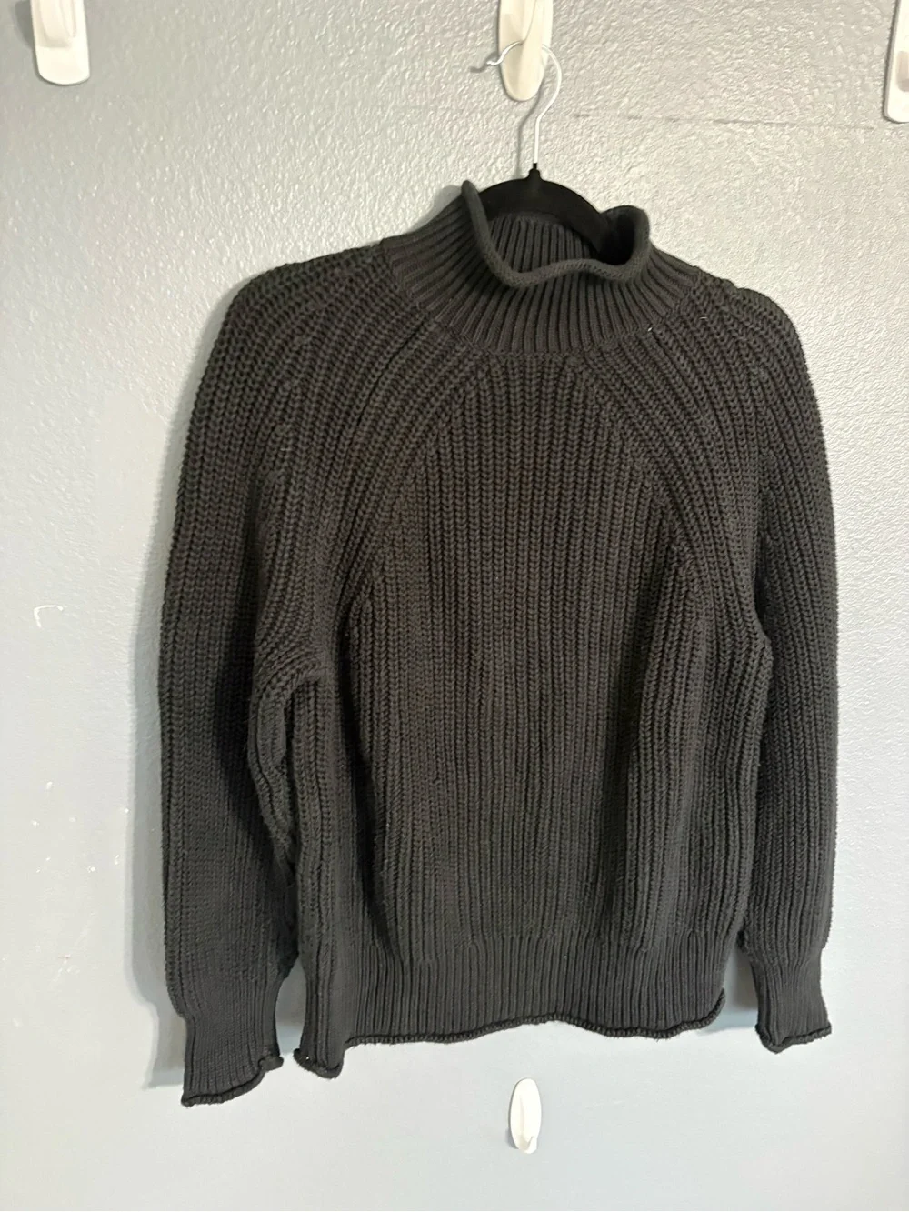 J. Crew Black Chunky Cotton Ribbed Mock Neck Sweater Size M